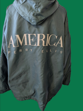 Vintage Perry ELLIS Coat Green Oversized Hooded Sluchy Bomber Windbreaker  XL